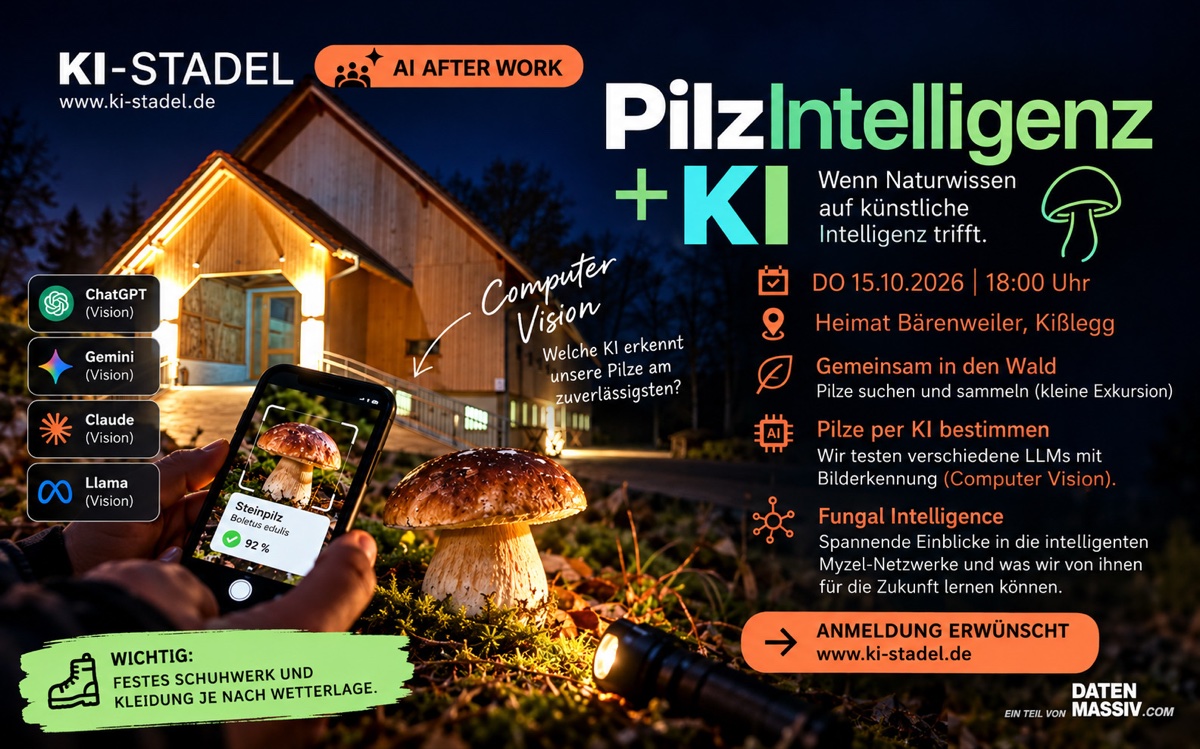 Veranstaltungsflyer: AI AFTER WORK - Pilzintelligenz trifft KI: Welches Modell erkennt unsere Pilze?